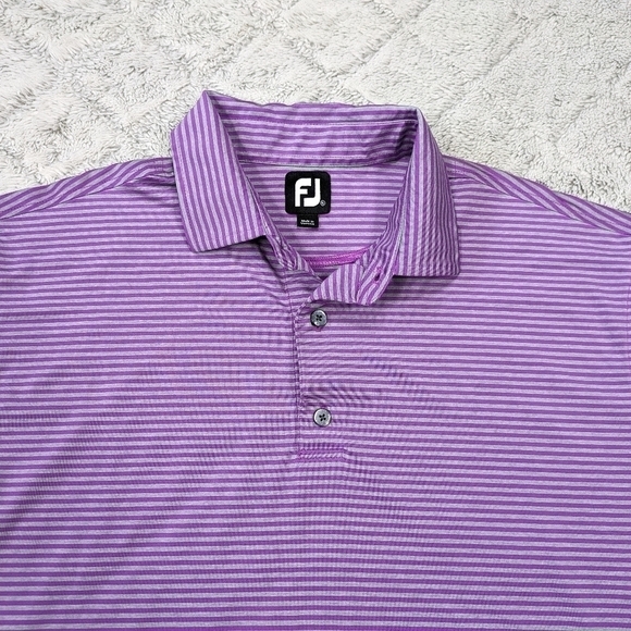 Footjoy Polo Shirt Men's XL Gray Purple Stripe Golf Performance TPC Sugarloaf  - Picture 2 of 8